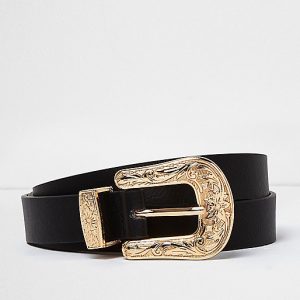 Plus black gold buckle western belt