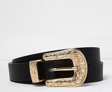 Plus black gold buckle western belt